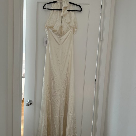 Reformation Veria Silk Maxi Dress Size 4 Ivory Halter Neckline Full Skirt - Picture 6 of 8